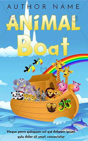 Children-book-cover-Kids-Boat-sea-on-boat-animal-design-for-kids-rainbow