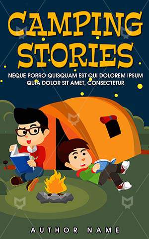 Children-book-cover-summer-campfire-kids-stories-outdoor-camping-forest-camp-tent