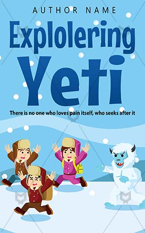 Children-book-cover-Exploring-Running-kids-Books-for-Group-Arctic-Yeti-Chased-Fun-Blue-Vector-Nature-Outdoor-Ice-Frozen-Adventure