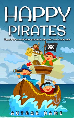 Children-book-cover-Happy-Pirates-Vector-Kids-Pirate-Sea-Cartoon-Smile-Captain-story-Ship-Sail