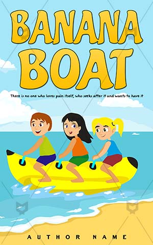 Children-book-cover-Kids-Banana-Fun-Boat-Cover-design-for-kids-Sport-Activity-Vector-Summer-Water-Life-Sea-Cartoon-Funny-Wave