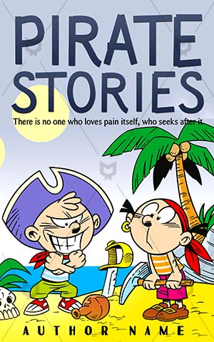 Children-book-cover-Kids-Pirate-covers-Pirates-play-pirates-Palm-trees-Fun-Illustration-Small-Treasure-Wealth-Gold-Travel-Joke