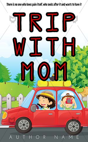 Children-book-cover-Trip-Car-with-Mon-Mother-and-son-Family-Boy-Cartoon-Childhood-Kid-Road