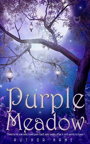 Fantasy-book-cover-Meadow-Purple-Blue-butterfly-Premade-covers-fantasy-Illustration-Beautiful-Grass-Spring-Flower-Pond-Lamp-Night