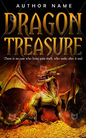 Fantasy-book-cover-Red-Gold-dragon-kingdom-Illustration-Treasure-design-Pile-Dragon