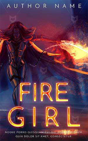 Fantasy-book-cover-cyborg-woman-fire-girl-superhero